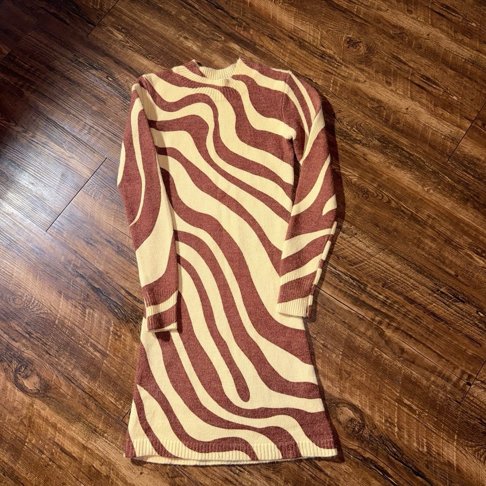 Zara Wool Jacquard Swirl Print Groovg Sweater Dress Women's Small
